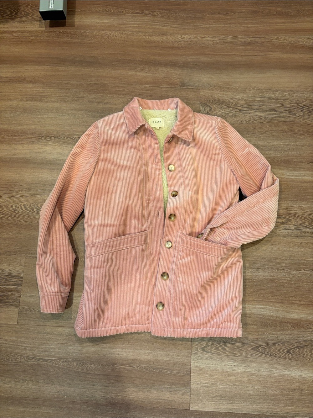 Sézane Will Pink Corduroy Faux Sherpa Removable-Collar Jacket Size XS - Picture 6 of 8